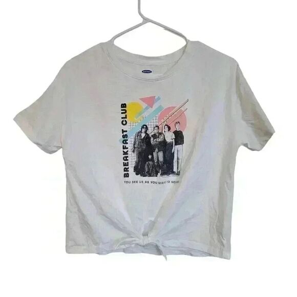 Old Navy Girl's White Cotton ""Breakfast Club" Graphic Pop Culture Tie Front T - Picture 2 of 6